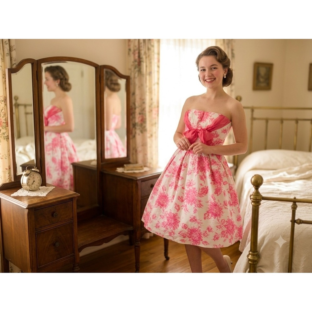 Vntge 1950s Laurie Deb San Francisco Floral Bell Ball Gown Petticoat Party Dress
